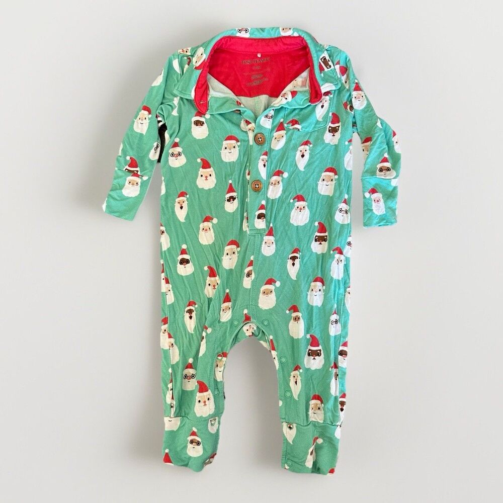 Posh Peanut Size 9-12 Months Santa Medley Long Sleeve Collared Romper Christmas